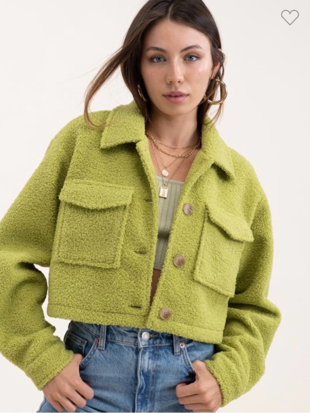 Cropped Bouclé Shacket Jacket - Lime Green